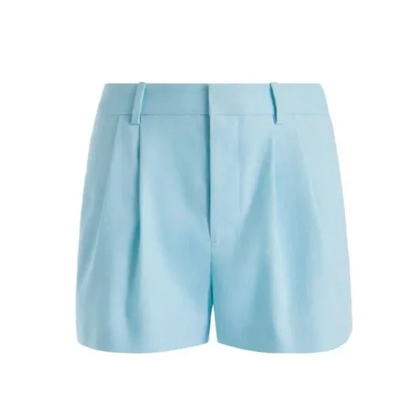 NWT Alice + Olivia Conry Linen Pleated Short In Spring Sky - Picture 2 of 6